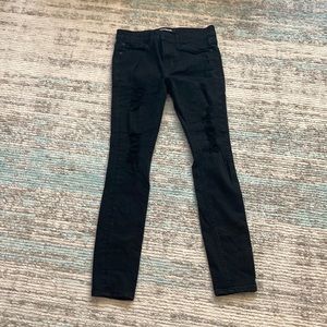 Express Black Denim Mid Rise Leggings Ripped Look